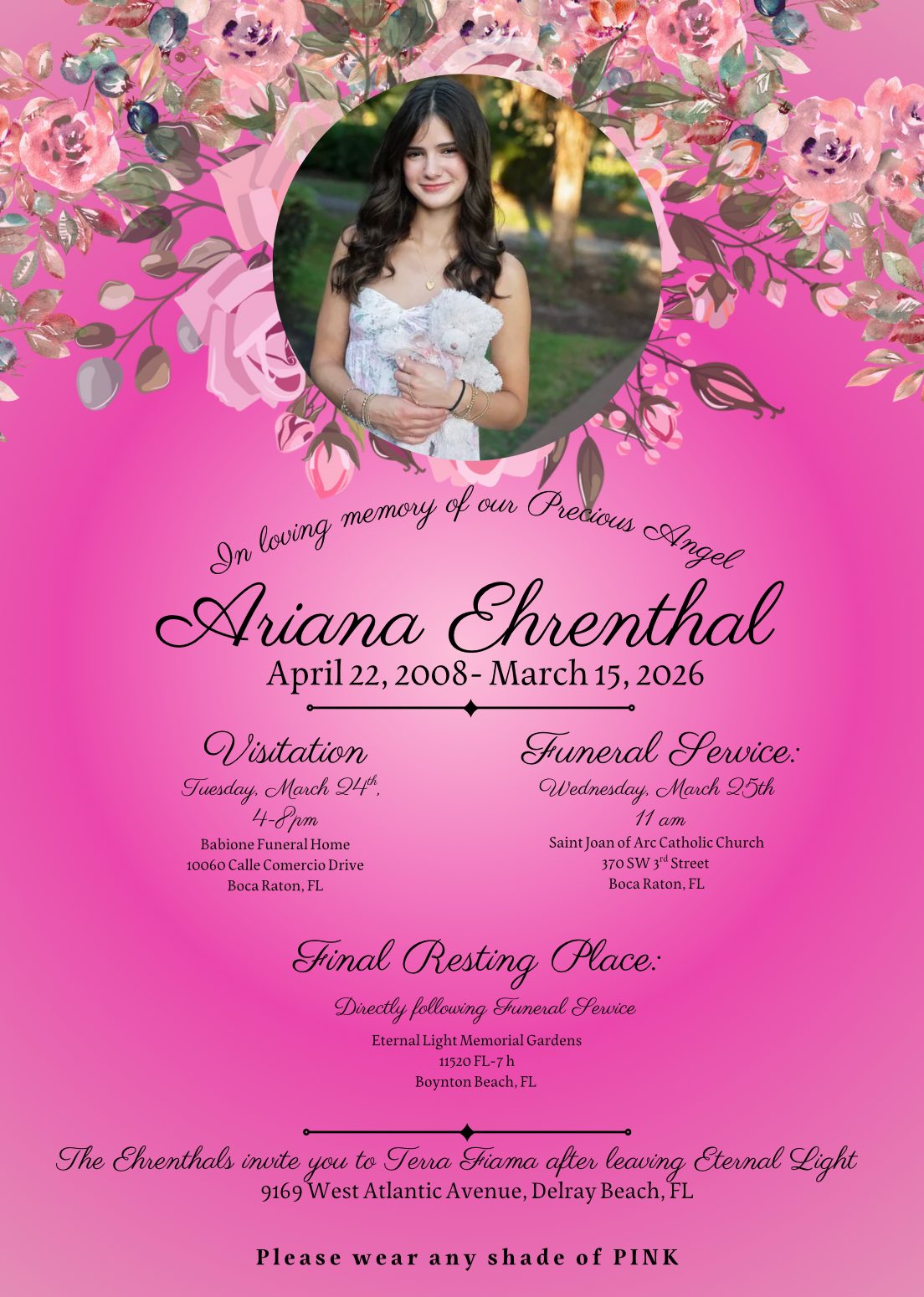 Ariana Ehrenthal Boca Raton Florida Death, Obituary: Community Honors The Life And Legacy Of Ariana Ehrenthal